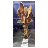 Vintage Wooden Spoons in a Woven Wire Basket