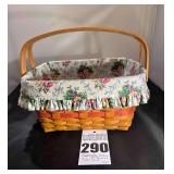 Longaberger Timeless Memory Woven Basket with Fabric Liner & Insert with bentwood handles  (1997)