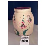 Vintage Red Tulip Cookie Jar / Crock - Hand Painted