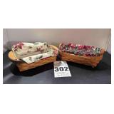 2 - Longaberger "Holiday Helper" 2006 & "Lavender Booking" 1994 Woven Baskets with Fabric Liner & Insert