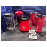 5-Total travel mugs 2-Longaberger Travel Mugs, 2-Tervis, 1- Aladdin