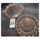 2 - Depression Glass Relish Plate, & 2 Handled Platter