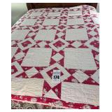 Antique Quilt - Red & White Squares - Shows Wear