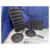 Antique / Vintage Cast Iron Corn Bread Stick Muffin Pans, 2 - Round Smaller Cast Iron Pans