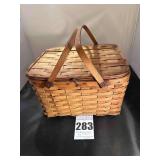 Vintage Large  Splint Weave with Picnic Basket  Hinged Lid & Double Bentwood Swing Handles