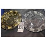 2 - Federal Glass Depression Glass Cabbage Rose Cake Plates,  One Yellow & One Clear