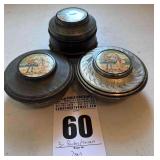 Antique (3) Powder Puff Boxes & one Puff