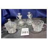 7 pcs - Federal Glass "Yorktown" Sugar with Lid & Creamer, Oil & Vinegar, Cruet with Stopper