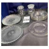 14 pcs. Clear / Etched Glass and containers