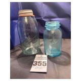 2 - Vintage/Antique Blue Mason Ball Jars