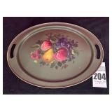 Vintage Green Tole Tray - Hand Painted