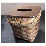 Longaberger Woven Tissue Box with Fabric Liner & Insert & Cut Glass Quartz Clock