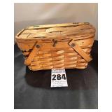 Vintage Large  Splint Weave with Picnic Basket  Hinged Lid & Double Bentwood Swing Handles