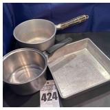 Collection of Cookware, Meljax  & Revere Ware Saucepans, Square Baking Pan