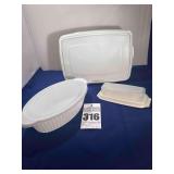 3 - Containers with Lids.  Butter dish, Oval container, & Large container