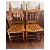 2 - Vintage Oak Spindle Back Dining Chairs