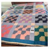Antique Quilt - Multi Color Large Blocks Trimmed in Light Blue