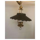 Vintage Hanging Hurricane Lamp with Metal Shade