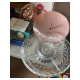 Vintage Slicer, Clear Divided Dish with Stand, Jello Mold, Ceiling Fixtire