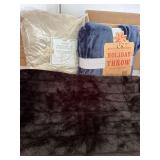 Brown Minky Throw and 2 New Throws, Blue and Tan