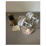 2 White Sconces, Plastic Watchdog and Plastic Swan with Soap