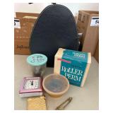 Vintage Dryer Case, Perm Rods, Hair Pins, Compact and Clock