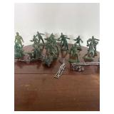 Vintage Green Army Guys with Fence and Rock