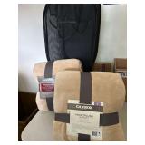 Mesh Hamper With 2 New Cannon Plush Blankets- 1 King and 1 Full/Queen