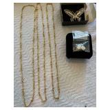 3 New Chains, Butterfly Pin and Earrings