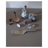 Ceramic Girl Music Box, Picture Frame, Brass Candle Holder and More