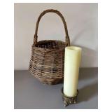 Basket and Pillar Candle with Brass Holder