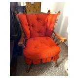 Vintage Wood Chair with Orange Cushion