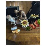 Ceramic Thinker, Owl, Metal Wine Holder and Marble Turtle