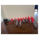 Collection of Vintage MPC Toys USA Miniature Knights, Specifically a Set of Red and Gray Plastic Figures