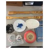 2 Backscratchers, Soap Holder, Powder Box, Glass Elephant, 2 Porcelain Boxes with Lids ect