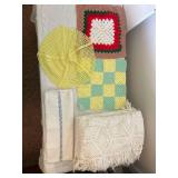 Vintage Handcrafted - Tatted Pillowcases, 2 Squares 14”x14”, 1 Round 15” and 78”x100” Bedspread