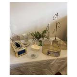 Bathroom Accessories-Tissue Holder, Soap Dish, Candle Holders, Lefton Vase (has crack) and Much More
