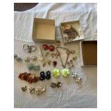 Vintage Earrings, Chains, Stick Pin and Christmas Earrings and Pin