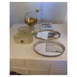 Brass Vanity Trays, 2 Brass Containers, Brass Footed Bowl, Crystal/Silver Plate Server