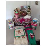 Misc Christmas Items, Lighted Snowman, Mugs, Towels, Christmas Cards