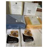 NEW!- Queen- 2 Mattress Covers, 2 Sheet Sets-Blue and Yellow,2 Pillow Covers- White