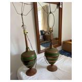 Pair of Vintage Wood and Ceramic Lamps- 1 Has Some Damage on Base
