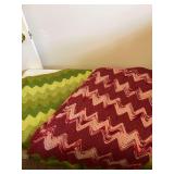 2 Afghans- Red and Pink 51”x72”, Multi-Greens 30”x86”