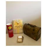 Snakes in a Krinkles Can, Gold Coast Receiving Blankets and Towel, Metal Lunch Box and Avon Compact