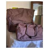 2 Piece Mauve American Tourister Folding Garment Bag and Weekender Bag