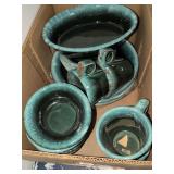 Green Stoneware Set, 4 Piece Setting