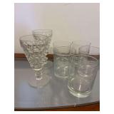 2 Thumbprint Wine Glasses, 5 Etched Flag Drink Glasses