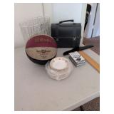 Wilson Basketball, Vintage Plates and Small Bowls, Clear Trash Can, Wallet