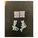 1in Signed Weiss Clip-on Earrings and 1in Unsigned Juliana Style Blue Rhinestone Clip-on Earrings