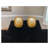 1in Vintage Rectangular Faux Pearl and Rhinestone, Art Deco Elegant Classic Clip-on Earrings